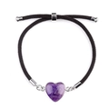 Verstellbares schwarzes Webarmband mit einem herzförmigen violetten Amethyst-Anhänger - Amethyst (Silber)