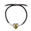 Verstellbares gewebtes Armband mit herzförmigem Unakit-Stein und silberner Metallfassung - Unakit (Silber)