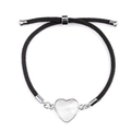 Verstellbares schwarzes Kordelarmband mit weißem Herzkristall und silbernen Akzenten - Rosenquarz (Silber)
