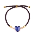 Pulsera de corazón trenzada marrón ajustable con colgante de piedra lapislázuli azul - Lapislázuli (oro)