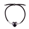 Verstellbares gewebtes Armband mit dunkelbraunem Herzstein-Anhänger und Silberbeschlägen - Feuerwerksstein (Silber)