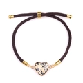 Pulsera de corazón trenzada marrón ajustable con piedra natural y detalles dorados - Piedra Moteada (oro)