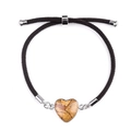Verstellbares braunes geflochtenes Armband mit herzförmigem Naturstein aus Jaspis - Bildstein (Silber)