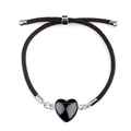 Verstellbares gewebtes Armband mit schwarzem Herzanhänger und silberfarbenen Details - Obsidian (Silber)