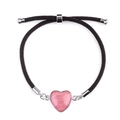 Verstellbares schwarzes Webarmband mit einem rosa herzförmigen Steinanhänger - Rhodochrosit (Silber)