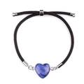 Verstellbares schwarzes Kordelarmband mit blauem Edelsteinherz und Silberelementen - Blauer Aventurin (Silber)