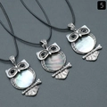 Three owl pendants featuring abalone shell belly inlay and antique silver finish - Black Shell