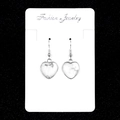 Elegant heart-shaped drop earrings with white marble texture and silver hooks - Howlite