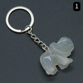Elephant-shaped grey crystal agate gemstone keychain with silver metal ring - Agate