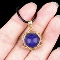 Hexagram necklace pendant with gold double star frame and blue lapis lazuli stone - Lapis Lazuli (Gold)