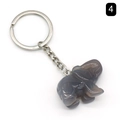 Deep purple agate carved elephant keychain with silver metal ring and chain - Grey Agate