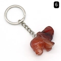 Elephant keychain pendant carved from natural red agate gemstone with silver metal ring - Red Agate