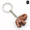 Brown goldstone elephant keychain featuring a carved stone pendant and silver ring - Gold Sand Stone (Synthetic)