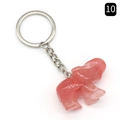 Pink quartz crystal elephant pendant keychain with silver metal ring for handbags - Watermelon Red (Synthetic)