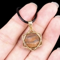 Hexagram star pendant with natural brown landscape stone on black woven rope necklace - Picture Stone (Gold)