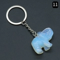 Opalite elephant crystal gemstone keychain with polished silver metal ring - Opal (Synthetic)