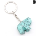 Elephant keychain pendant with turquoise stone texture and silver metal ring - Blue Turquoise (Synthetic)