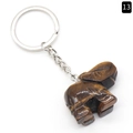 Elephant keychain pendant carved from natural tiger's eye stone with silver metal ring - Tiger's Eye