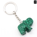Green malachite pattern crystal elephant keychain with polished silver metal ring - Malachite (Synthetic)