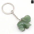 Green aventurine quartz elephant keychain with hand-carved details and silver ring - Green Aventurine