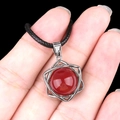 Hexagram necklace with a translucent red agate bead pendant on a black cord - Red Agate (Silver)