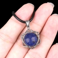 Silver hexagram pendant with blue lapis stone and black woven cord shown in hand - Lapis Lazuli (Silver)