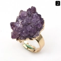 Irregular amethyst crystal cluster ring with adjustable gold metal band for women - Gold