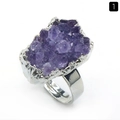 Adjustable silver ring featuring a large raw purple amethyst cluster mineral stone - Silver