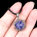 Handheld hexagram pendant necklace featuring a blue natural stone in a silver metal frame - Blue Spot Jasper (Silver)