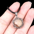 Vintage hexagram star pendant with natural picture jasper stone on a black woven cord - Picture Stone (Silver)