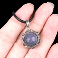 Gray stone bead set in a silver hexagram geometric frame on a black woven cord - Grey Agate (Silver)