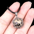 Natural spotted marble pendant necklace with silver star frame and black woven cord - Dalmatian Jasper (Silver)