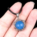 Silver hexagram pendant with deep blue agate stone and black woven cord necklace - Blue Agate (Silver)