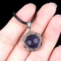 Star of David pendant necklace featuring blue sandstone bead in silver frame - Blue Goldstone (Synthetic) (Silver)