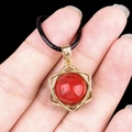 Star of David pendant with red round gemstone in gold frame and black cord - Red Jasper (Gold)