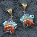 Natural crystal stone star pendant necklace with chakra energy stones and resin - Rainbow