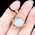 Golden hexagram star pendant with white opal stone on a black cord necklace - Opal (Gold)
