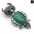 Spilla civetta in argento vintage con grande gemma verde e trama piumata dettagliata - Avventurina Verde