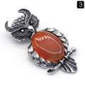 Broche hibou vintage avec pierre précieuse brun-rouge et finition en argent antique - Agate rouge
