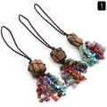 Handmade tiger eye and seven chakra raw stone pendant with woven brown cord hanger - Tiger's Eye