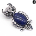 Broche chouette en argent antique avec ventre en pierre bleue et yeux en cristal noir - Lapis-lazuli