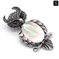 Broche chouette en argent vintage avec nacre ovale et yeux en perles noires - Coquille Noire
