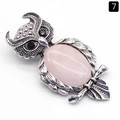 Broche chouette vintage en argent avec grand cristal rose et détails de plumes - Quartz rose