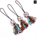 Natural rose quartz stone woven pendant with colorful crystal gravel tassels for cars - Rose Quartz