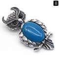 Broche chouette en argent vintage avec grand joyau bleu ovale et textures de plumes - Agate bleue