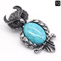 Broche chouette vintage avec pierre turquoise et détails de plumes argentées - Turquoise Bleue Synthétique