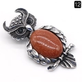 Broche chouette vintage avec pierre de sable rouge et pendentif hibou en alliage argenté - Pierre de Sable d'Or (Synthétique)