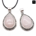Elegant water drop rose quartz pendant necklace with vintage silver filigree design - Rose Quartz