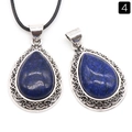 Deep blue teardrop lapis lazuli pendant with silver hollow pattern and black cord - Lapis Lazuli