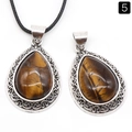 Retro teardrop tiger eye stone pendant with vintage filigree silver frame and black cord - Tiger's Eye